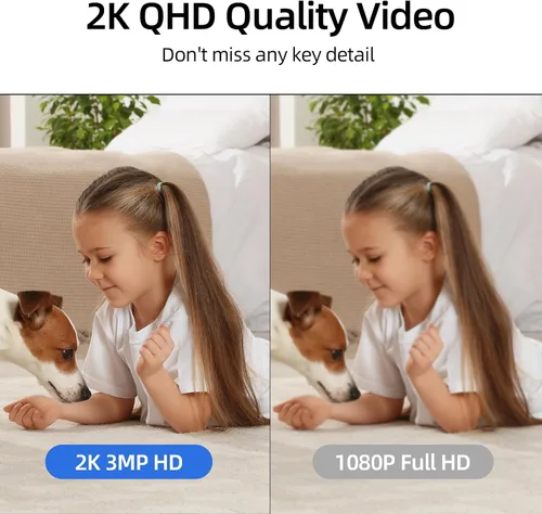 Vista 2 de Hawkray - Cámara de seguridad de 360° 2K 3MP para interiores, alerta de movimiento inteligente WiFi de 2.4/5 GHz con IA y conexión 911, visión