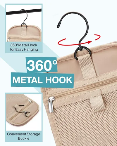 Vista 2 de BAGSMART - Estuche de viaje para cosméticos y artículos de aseo personal a prueba de agua con gancho para colgar, neceser organizador de viaje