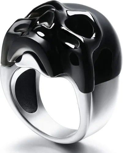 Vista 7 de Skullis Anillo de calavera con gema distintiva, calavera de cristal tallada de obsidiana negra y joyería de plata de ley 925