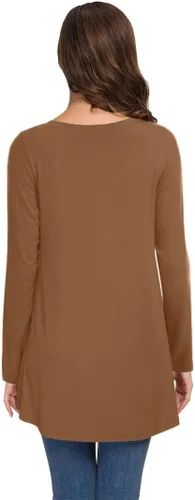 Vista 70 de AWULIFFAN Blusa tipo túnica holgada de manga larga con cuello redondo para mujer