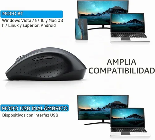 Vista 6 de E-YOOSO - Ratón inalámbrico Bluetooth para portátil, ratón óptico portátil para computadora, 6 botones, inalámbrico 2.4GHz con receptor USB, 4800