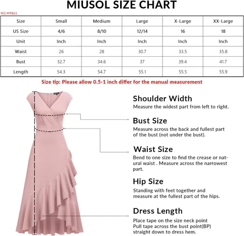 Vista 6 de Miusol Vestido largo formal de cóctel con cuello en V y volantes para mujer