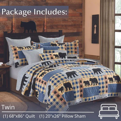 Vista 3 de Virah Bella Juego de ropa de cama de 2 piezas, tamaño individual, diseño de oso negro, reversible, con fundas de almohada decorativas, color azul