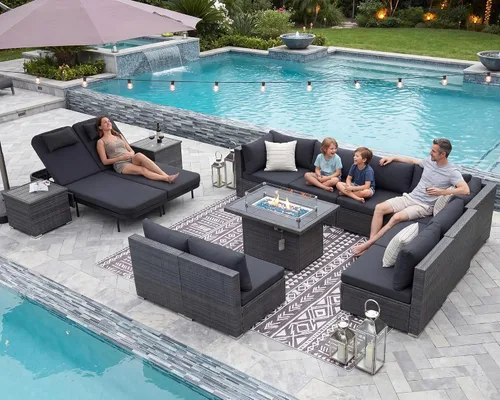 Vista 61 de NICESOUL Juego de muebles de patio de ratán extra grande con mesa para fogata de gas y propano, 29.3 pulgadas, respaldo alto, cómodos conversaciones
