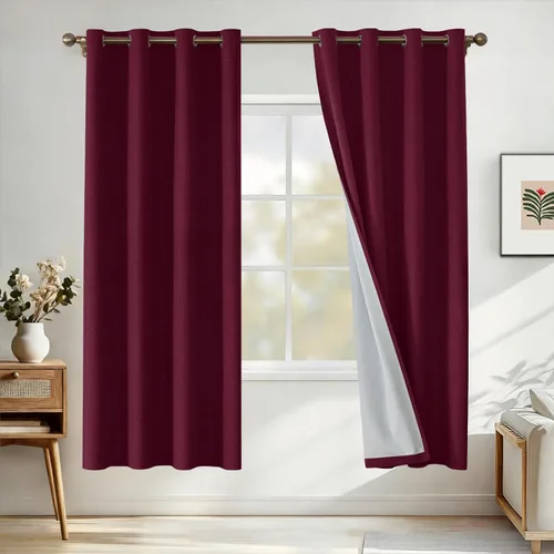 Vista 110 de Cortinas 100% opacas para dormitorio, cortinas opacas de 63 pulgadas de largo, cortinas opacas de lino para sala de estar, cortinas con ojales