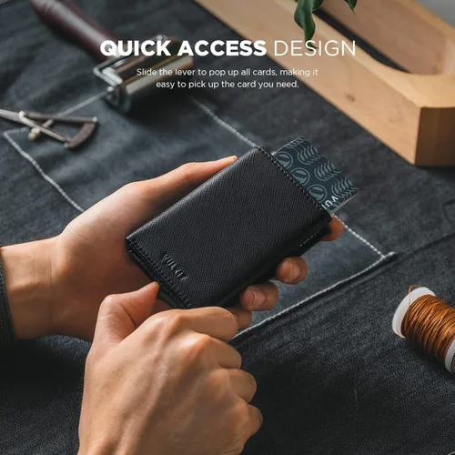 Vista 3 de VULKIT Tarjetero de crédito con compartimento para billetes de banco, bloqueo RFID, cartera de cuero desplegable con ventana de identificación