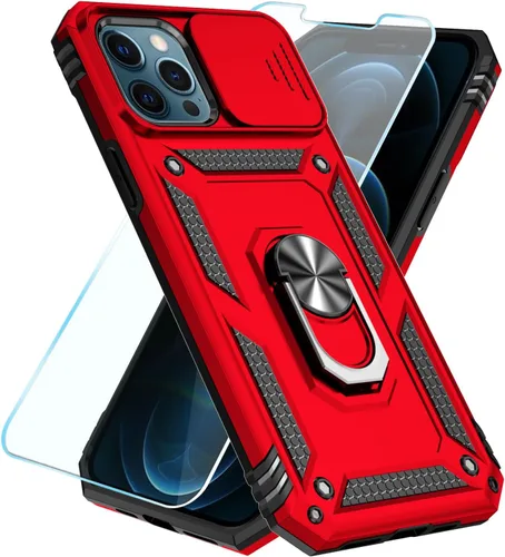 Vista 30 de SunStory Funda compatible con iPhone 12 Pro Max con protector de pantalla HD, cubierta de cámara deslizante y soporte de anillo giratorio