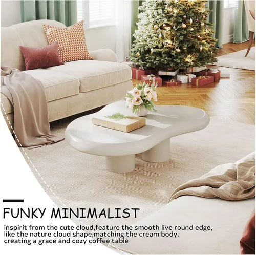 Vista 7 de Guyii Cloud - Mesa de centro moderna blanca para sala de estar, bonita mesa de té irregular para interiores con 3 patas, fácil montaje