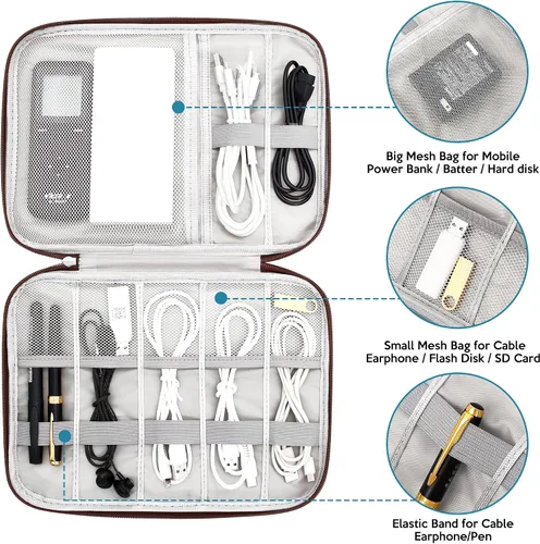 Vista 7 de Organizador de electrónica, bolsa organizadora de cables de viaje, compacta, impermeable, accesorios electrónicos, estuche para cables duros