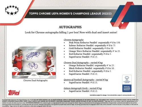 Vista 5 de Topps Chrome 2022 2023 - Colección de fútbol de la UEFA para mujer, colección de fútbol de la UEFA con 3 paralelos exclusivos de Aqua Prism por caja