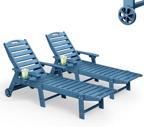 Vista 25 de Tumbona al aire libre, silla de descanso al aire libre con textura de madera, respaldo ajustable de 5 posiciones, silla de salón de polietileno