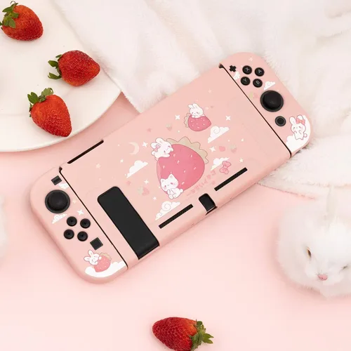 Vista 6 de GeekShare Funda protectora para Switch funda delgada de TPU suave compatible con consola Nintendo Switch y Joy-Con conejo fresa