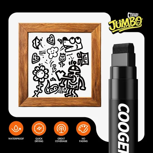 Vista 3 de Coogert 3 marcadores de póster gigantes negros, marcadores de graffiti acrílico permanente de 0.59 pulgadas de grosor, marcador de pintura de punta