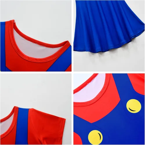 Vista 3 de Garperkids Disfraz de Mariio de dibujos animados de manga corta, acampanado, vestido de patinadora de giro, para niñas, Halloween, cosplay, vestido