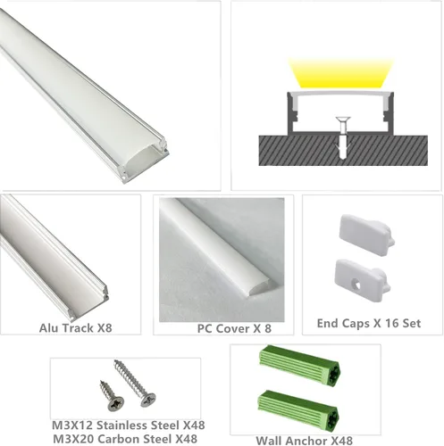 Vista 2 de THMOOTHER Difusor de canal LED en forma de U de 6.56 pies preperforado, paquete de 8 perfiles de aluminio con cubierta lechosa, montaje