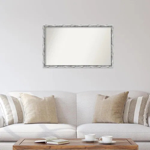 Vista 4 de Amanti Art Silver Bathroom Mirror for Over Sink, 23x38 Custom Made Scratched Wave Chrome Rectangle Vanity Mirror, Large Traditional Wood Frame