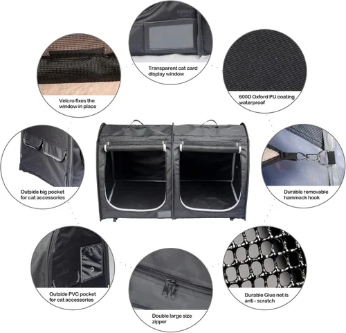 Vista 6 de Mispace - Jaula portátil de doble compartimiento para exposición, para gatos, cómoda jaula de viaje para perros con bolsa de transporte, 2
