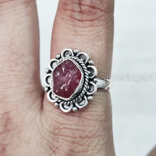 Vista 4 de AAA Natural Ruby Ring, Rough Ruby Gemstone Ring, July Birthstone, Bohemian Ring, 925 Sterling Silver, Womens Ring, Christmas, Thanksgiving