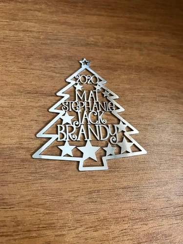 Vista 6 de Adorno personalizado para árbol de Navidad 2025, nombres cortados con láser, miembros de la familia, acero inoxidable, decoraciones de Navidad