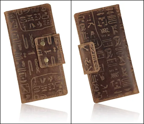Vista 6 de Mou Meraki - Cartera larga de piel auténtica con bloqueo RFID, plegable vintage para hombre