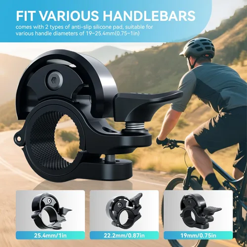 Vista 2 de Greallthy Loud Bike Bell for Adults Kids Fit 0.75-1in Handlebar Negro