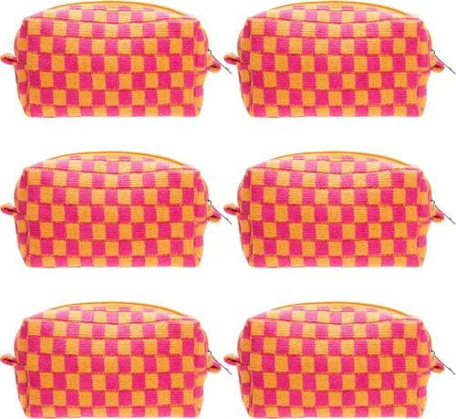Vista 68 de PAZIMIIK Bolsa de Maquillaje a Cuadros para Bolso Portátil con Cremallera, Estuche Pequeño de Cosméticos para Accesorios de Viaje, Azul Ártico