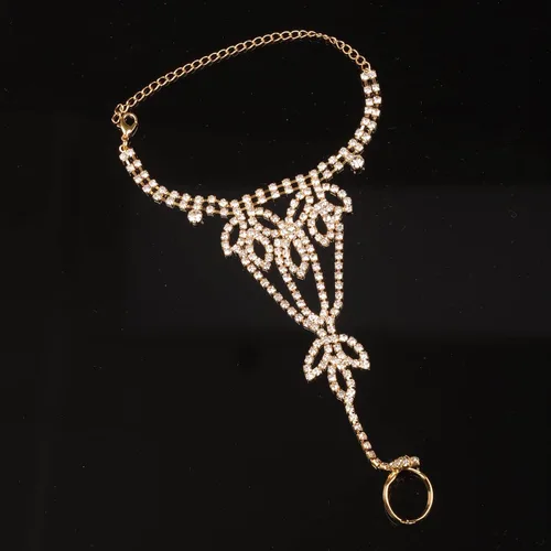 Vista 4 de Xerling Joyas de mano de diamantes de imitación de oro para mujer, pulseras de anillo de dedo, cadena esclava, arnés de mano, pulseras para niñas