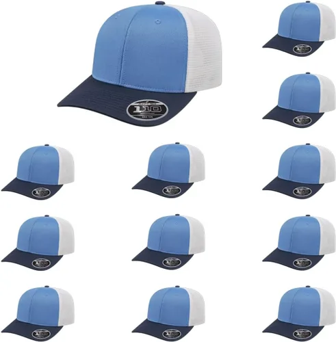 Vista 84 de Cap America i8502 Flexfit 110 Premium - Gorra de camionero de perfil medio con 6 paneles de malla trasera con protección UV y cierre ajustable