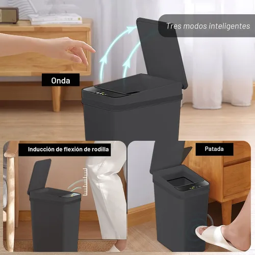 Vista 2 de Yatmung - Cubo de basura sin contacto para baño, cubo de basura inteligente de 2.5 galones con sensor de movimiento, papelera delgada con tapa