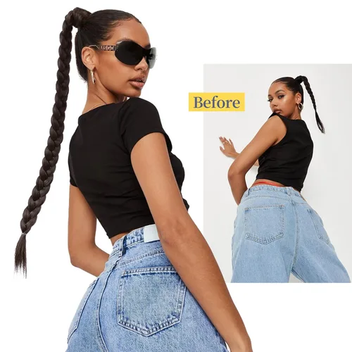 Vista 3 de YOGFIT 2 extensiones de cola de caballo trenzadas, extensiones de cabello largo y lacio envolvente, extensiones de cabello sintético suave natural