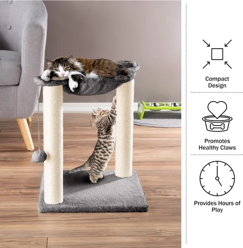 Vista 5 de Hamaca para gatos con postes rascadores para gatos de interior - Árbol de gato de 19 pulgadas de altura con juguete de bola colgante para gatos