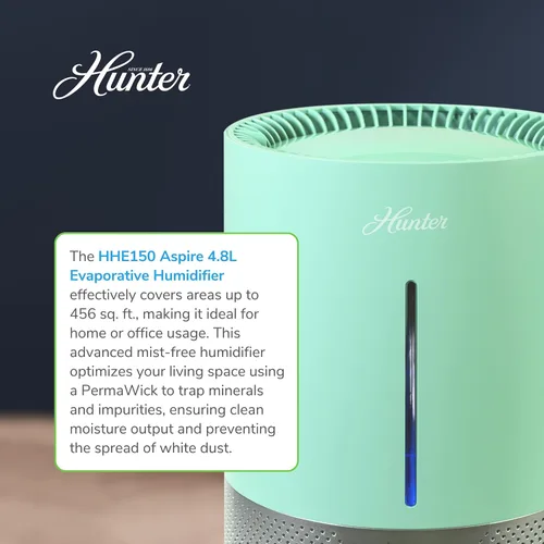Vista 8 de HHE150 Hunter Aspire 4.8L Humidificador evaporativo con filtro PermaWick (4.8L) - Elimina contaminantes y polvo blanco para niebla y aire limpios