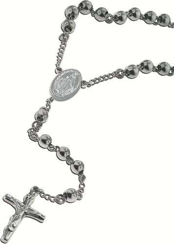 Vista 3 de Catholic - Collar para hombre con cuentas de rosario de acero inoxidable, bola de 0.315 in