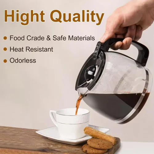 Vista 7 de Olla de repuesto para jarra de vidrio de 12 tazas para Mr Coffee, Hamilton Beach, cafetera para 12 tazas, cafetera de 1.8 litros con asa y 3 tapas a