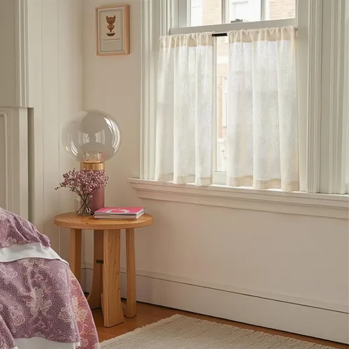 Vista 4 de Jinchan - Cortinas de lino texturizado para cocina, 24 pulgadas, natural, 2 paneles Mezcla de lino beige natural