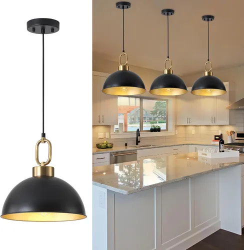 Vista 11 de Luces colgantes negras y doradas Isla de cocina, lámpara colgante de una
