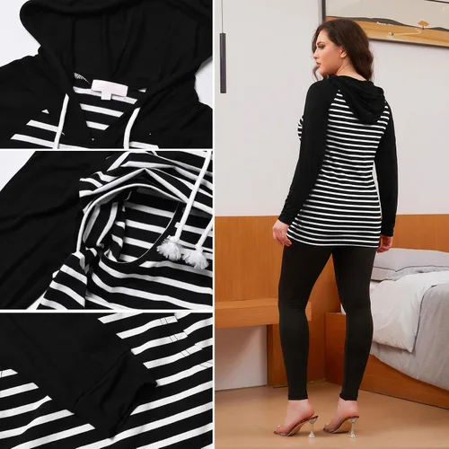 Vista 68 de Bhome Camisa de lactancia de manga larga con capucha para lactancia materna