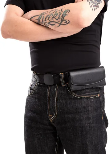 Vista 6 de Bomea Funda para iPhone 8 Case, iPhone 6 6S iPhone 7 Hecha de cuero sintético de alta calidad. Con soporte para cinturón. Delgada y rígida. Con Negro