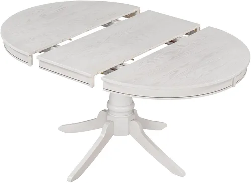 Vista 8 de Juego de mesa de comedor funcional retro de 5 piezas, mesa de comedor redonda extensible de madera y 4 sillas de comedor tapizadas para restaurante