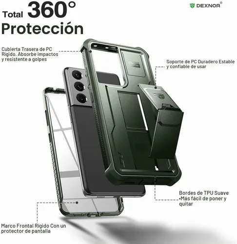 Vista 6 de Dexnor Funda para Samsung Galaxy S21 Ultra, [Protector de pantalla y soporte integrados] Protección de grado militar resistente a prueba de golpes