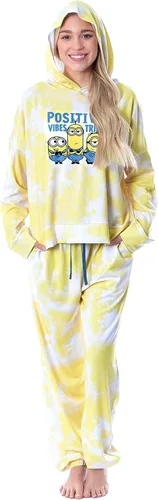 Vista 3 de INTIMO Minions Positive Vibes Tie Dye - Conjunto de pijama con capucha para mujer