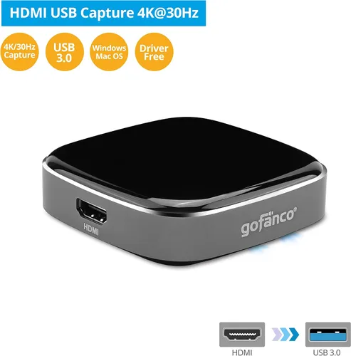 Vista 2 de gofanco Dispositivo de captura de video HDMI USB 3.0: captura, transmite, comparte juegos, captura de juegos, hasta 4K @30Hz y 1080p @120Hz, baja