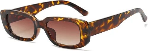 Vista 10 de Dollger - Lentes de sol rectangulares para mujer y hombre, gafas de moda retro, protección UV 400, armazón cuadrado A: negro y marrón leopardo