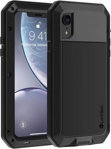 Vista 9 de Lanhiem Funda para iPhone 7 Plus/8 Plus, resistente a los golpes, [Tough Armour], funda de metal con protector de pantalla integrado, funda Negro