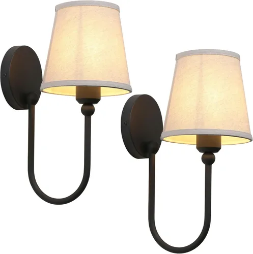 Vista 10 de Antique Linen Fabric Wall Sconces Set of 2, Hardwired Curved Arm Bathroom Vanity Light, Indoor Wall Decor Lamp for Living Room, Kitchen, Bedroom