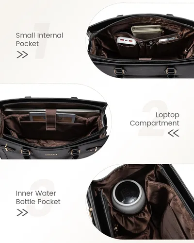 Vista 7 de LOVEVOOK Bolsa para laptop para mujeres, Bolsa tote grande de cuero PU de 15.6 pulgadas, Bolsa de trabajo profesional para maestras, Maletín