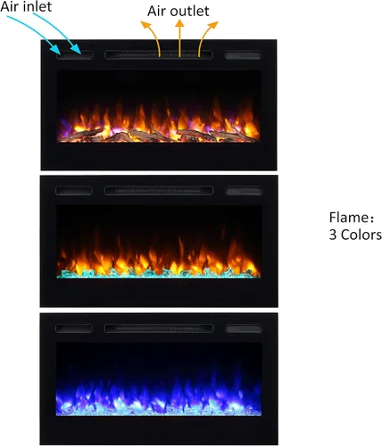 Vista 2 de PuraFlame Alice - Chimenea eléctrica empotrada de 36 pulgadas, montaje al ras para montante de 2 x 6, juego de troncos y cristal, calentador