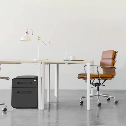 Vista 8 de Laura Davidson Furniture STOCKPILE - Mini archivador móvil con 2 cajones con asiento magnético extraíble, versión corta, archivador de metal, Negro