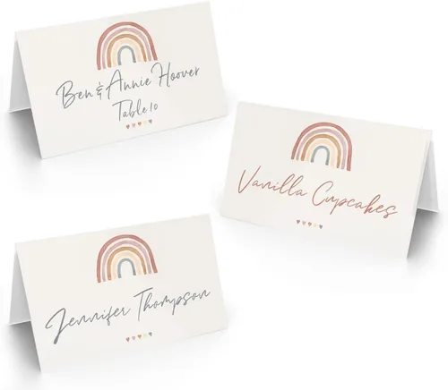 Vista 10 de Printed Party Tarjetas de consejos de boda y buenos deseos, tema boho arco iris, juego de 50
