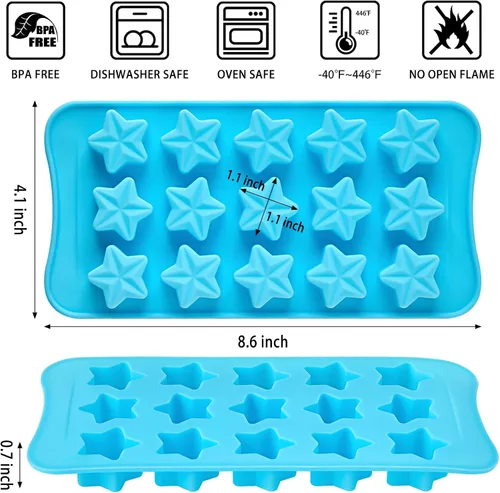 Vista 2 de 6 piezas de moldes de silicona para chocolate con forma de flor, juego de moldes de 15 cavidades con forma de rosa, corazón, estrella, moldes
